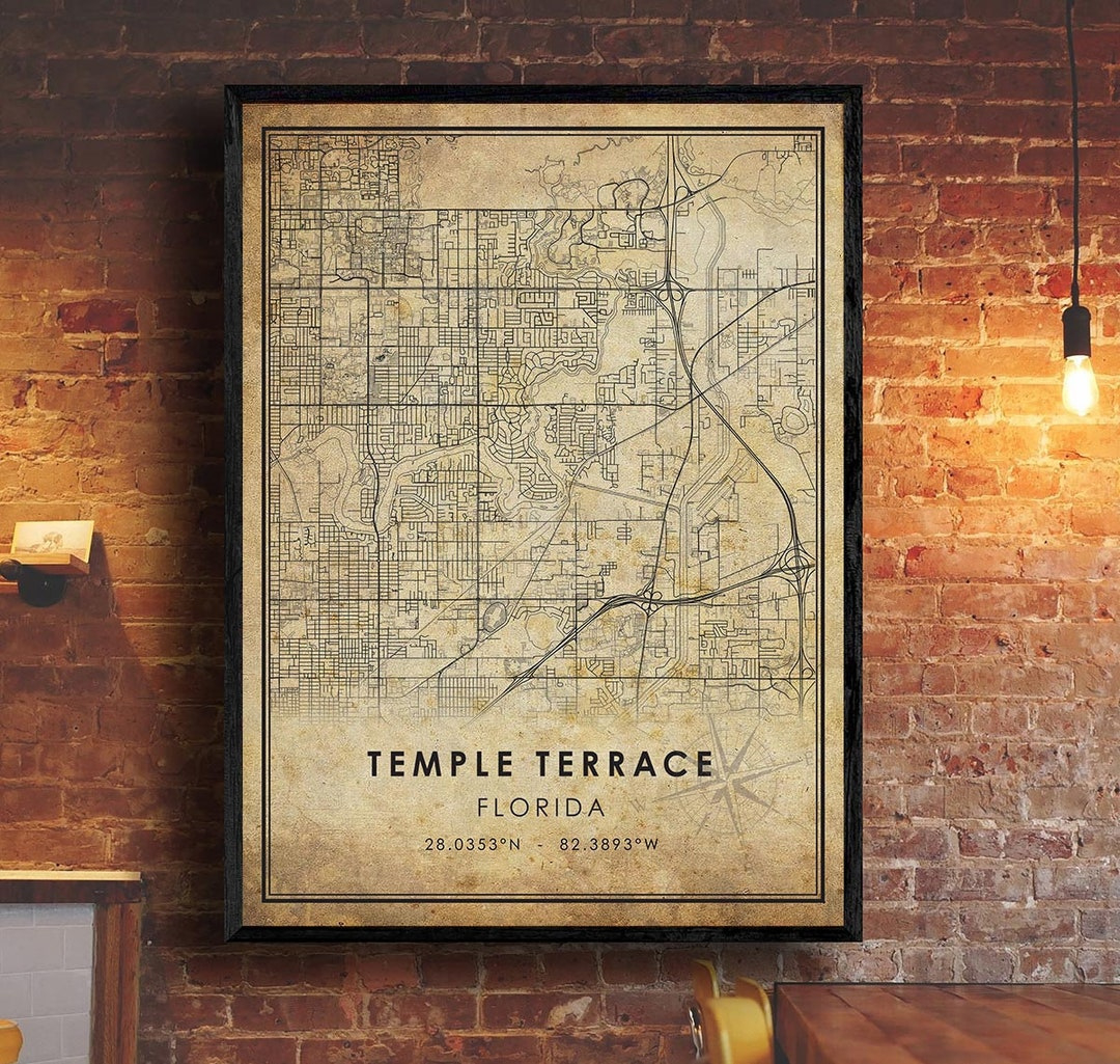 Temple Terrace Map Print | Temple Terrace Map | Florida Map Art intended for Map of Temple Terrace Florida