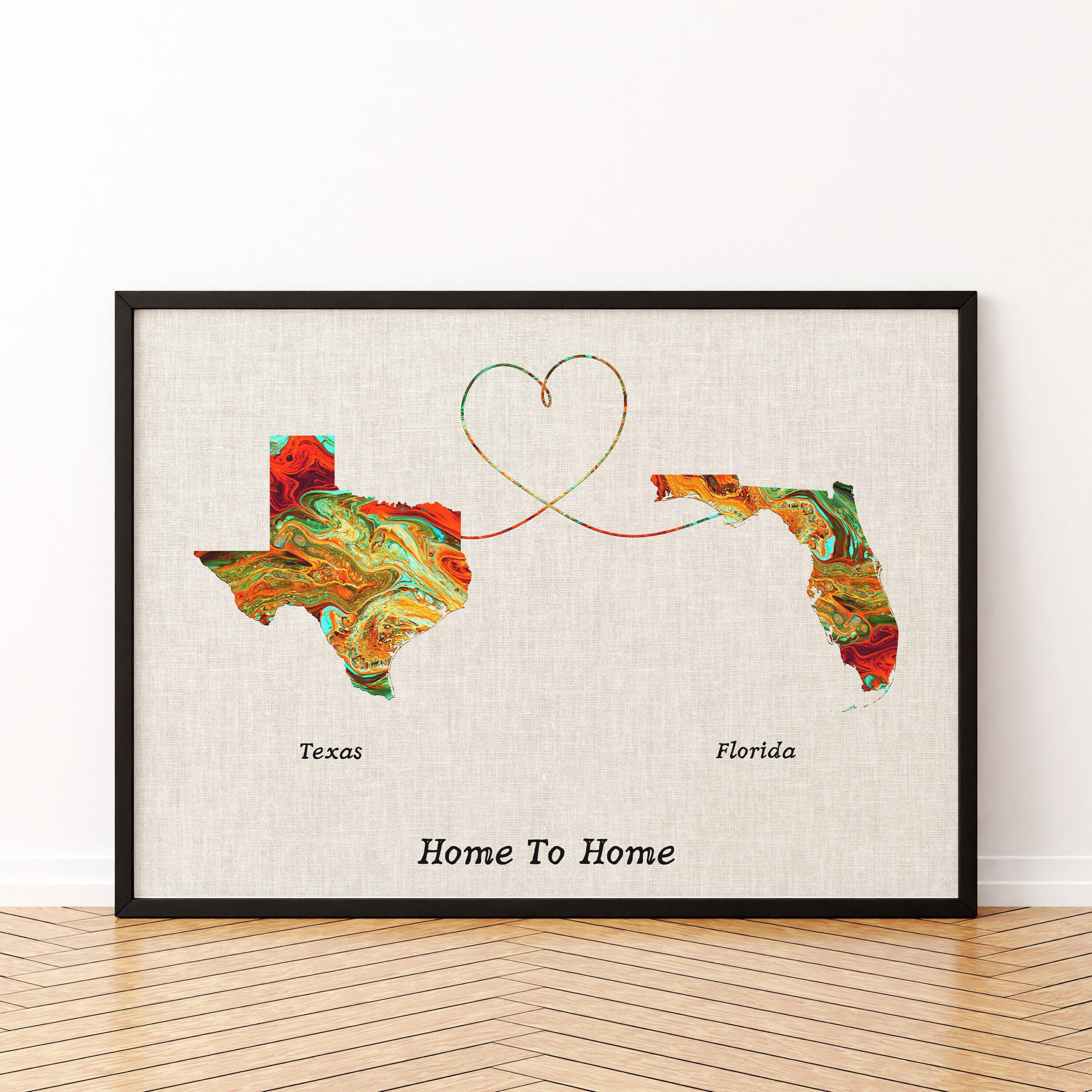 Texas And Florida Map Canvas Print, Any Two States Or Countries with Map of Texas and Florida