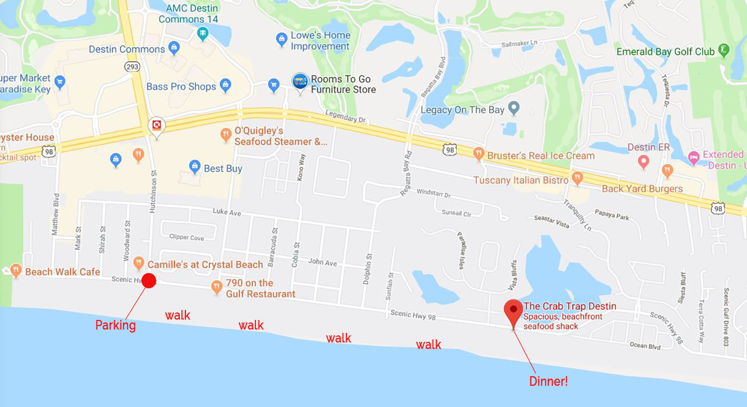 The Crab Trap Destin: Dinner With A Walk On The Beach - Tom&amp;#039;S pertaining to Google Map of Destin Florida