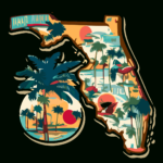 The Sticker Is A Map Of Florida And A Palm Tree Vector Clipart Inside Map Of Florida Clip Art