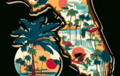 The Sticker Is A Map Of Florida And A Palm Tree Vector Clipart inside Map Of Florida Clip Art