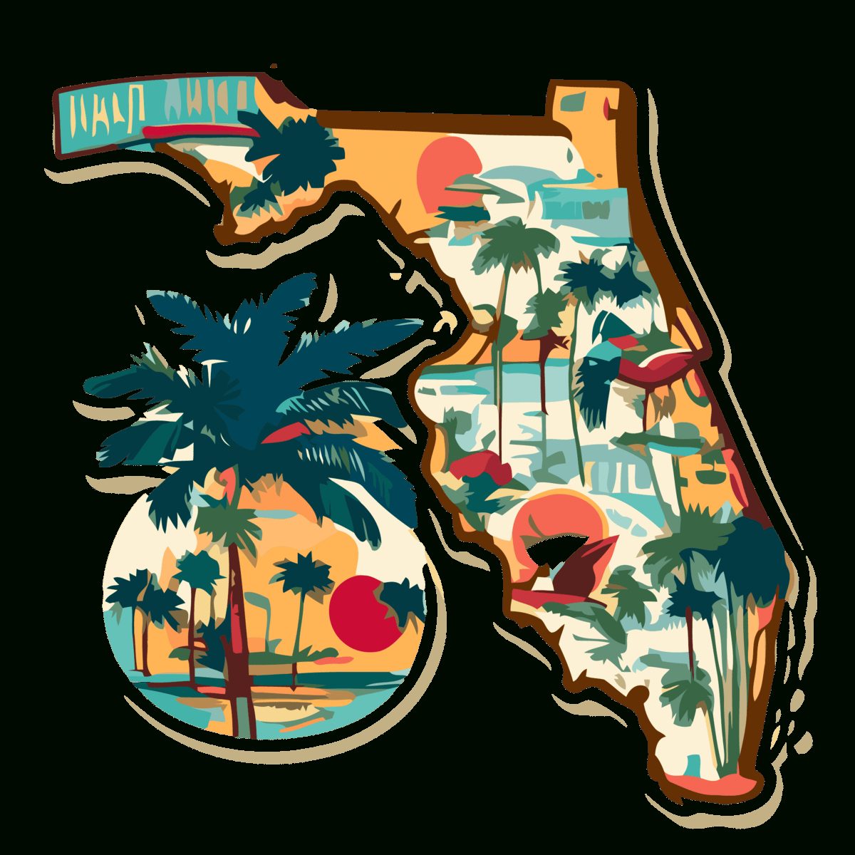 The Sticker Is A Map Of Florida And A Palm Tree Vector Clipart inside Map Of Florida Clip Art