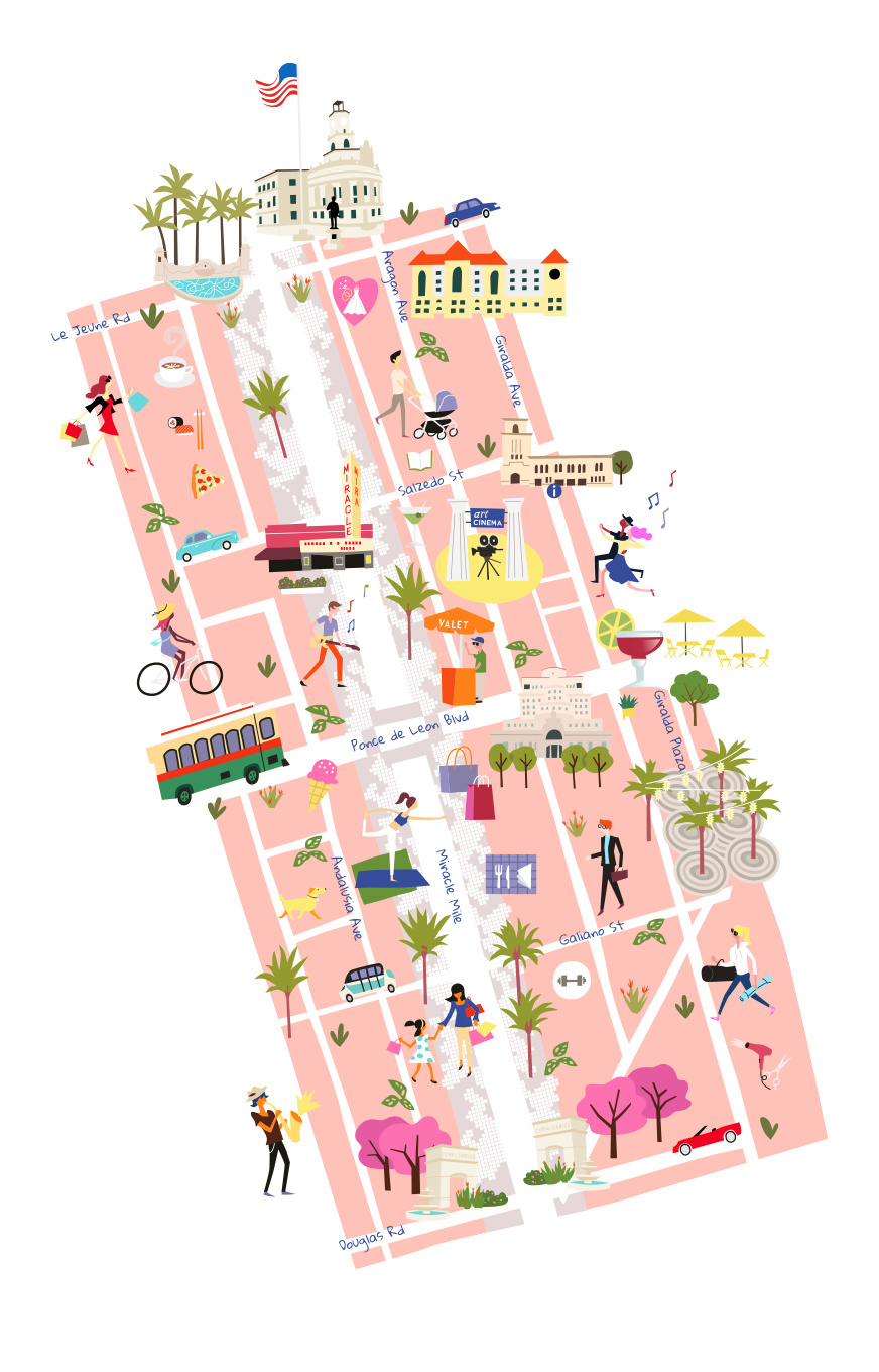 Theispot - Nick Lu Illustration: Coral Gables Map with Map of Coral Gables Florida