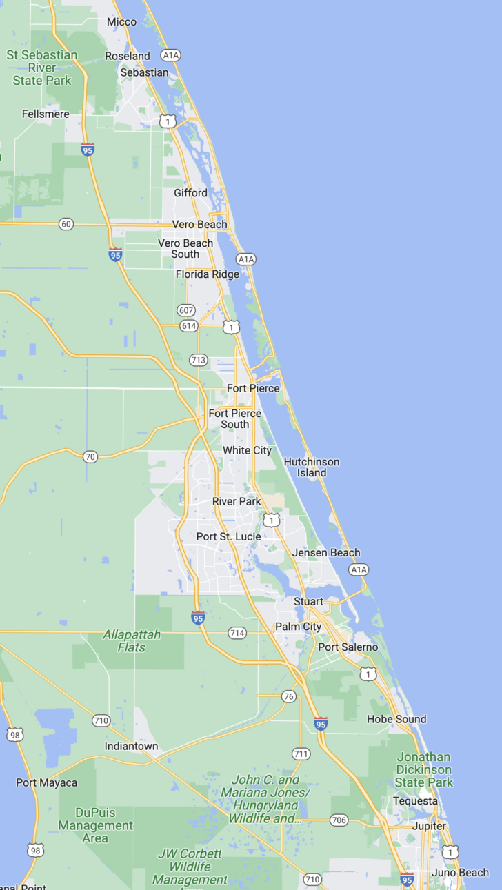 Map of Treasure Coast Florida