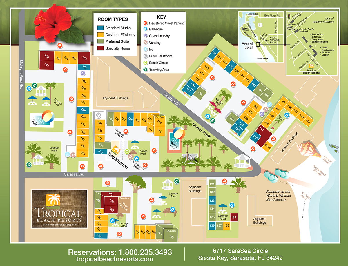Tropical Beach Resorts - Property Map inside Map Of Hotels In Siesta Key Florida