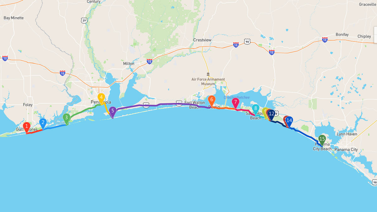 Ultimate Gulf Coast Beach Road Trip: Alabama To Florida | Geovea within Map Of Gulf Shores Alabama And Florida