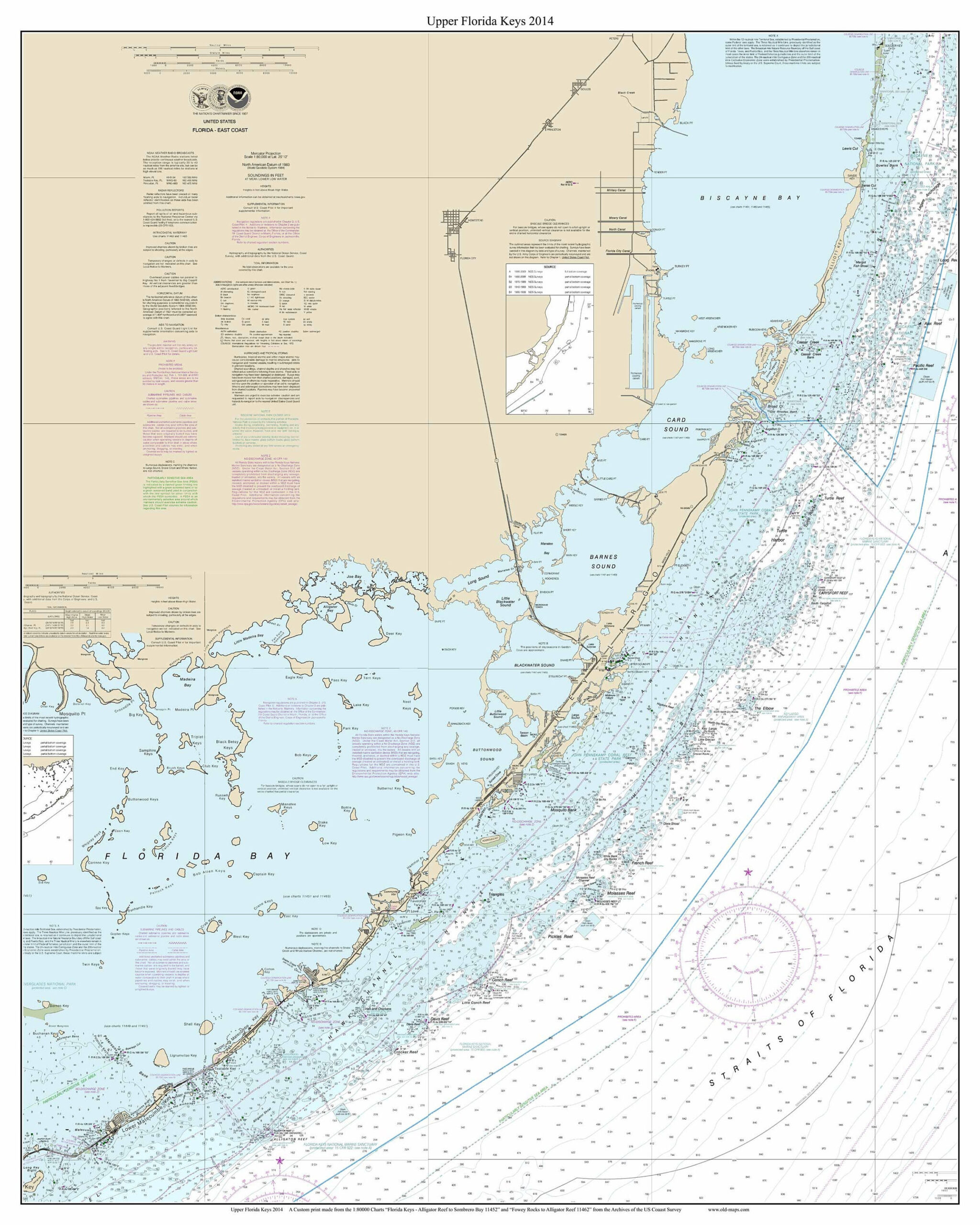 Upper Florida Keys 2014 - Nautical Map Florida - Custom Print - 1 pertaining to Nautical Map of Florida Keys