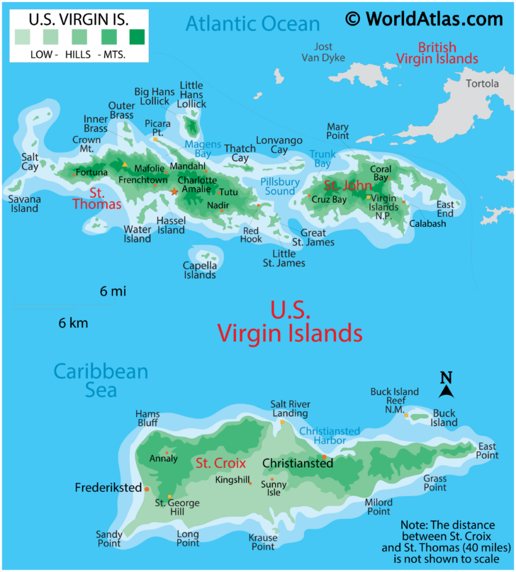 Map of Virgin Islands and Florida