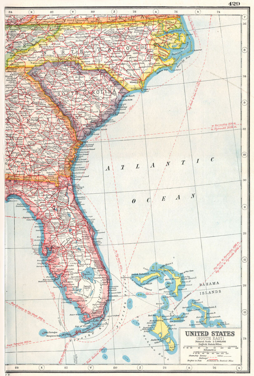 Usa. South East. Florida North Carolina South Carolina Georgia 1920 Old Map regarding Map of Florida and South Carolina