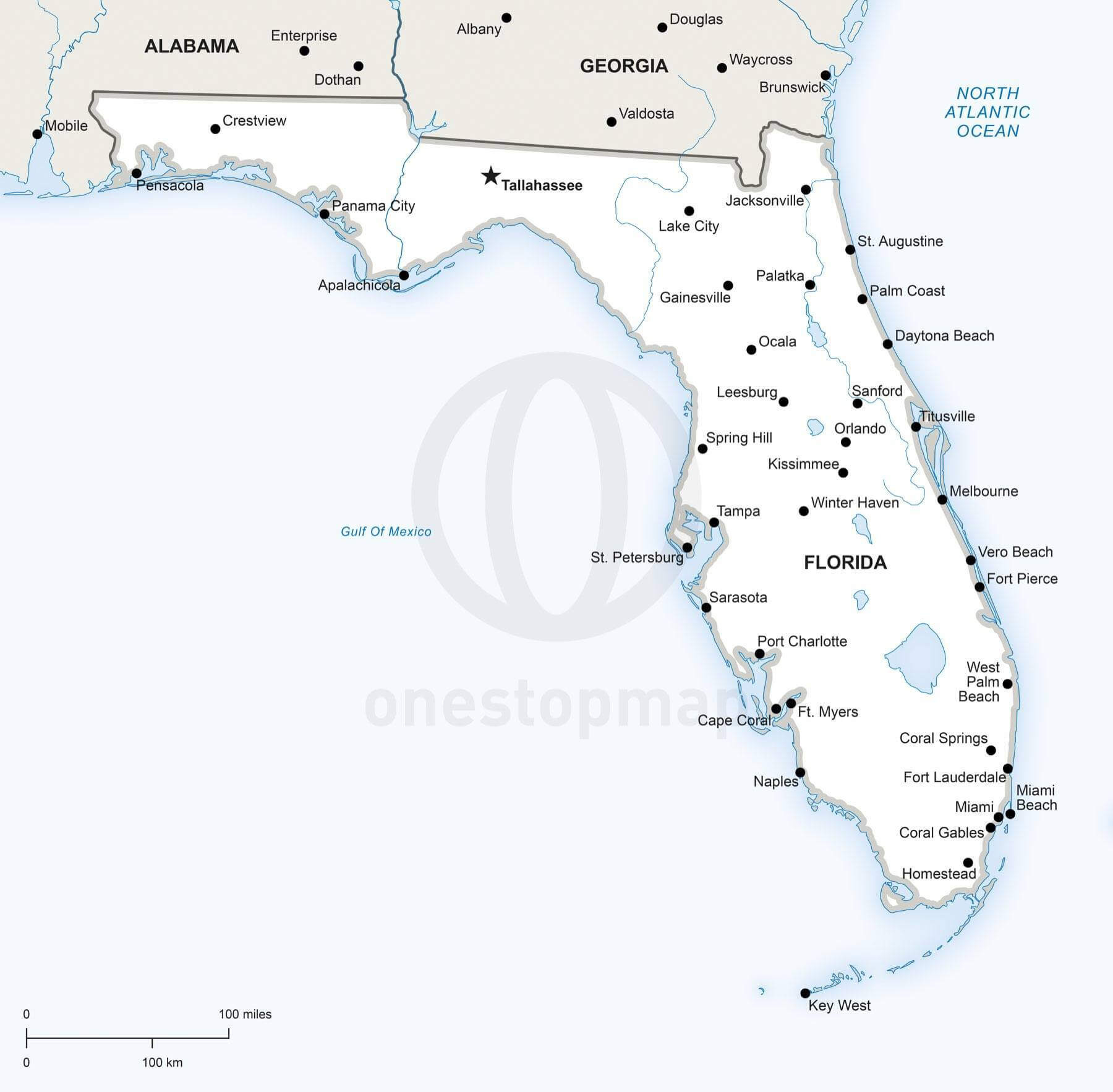 Vector Map Of Florida Political | One Stop Map intended for Map of Florida Printable Free