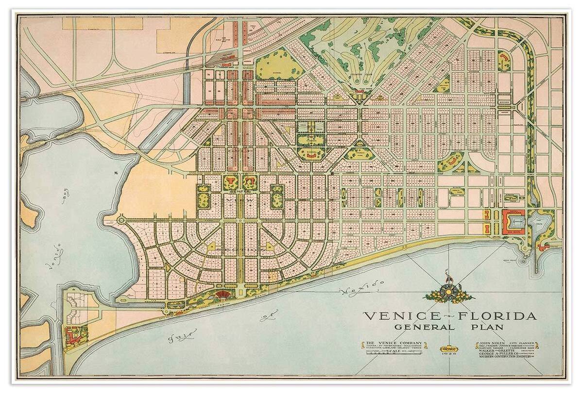 Venice Florida General Plan City Map Vintage Reprint Print Circa within Map Of Venice Florida