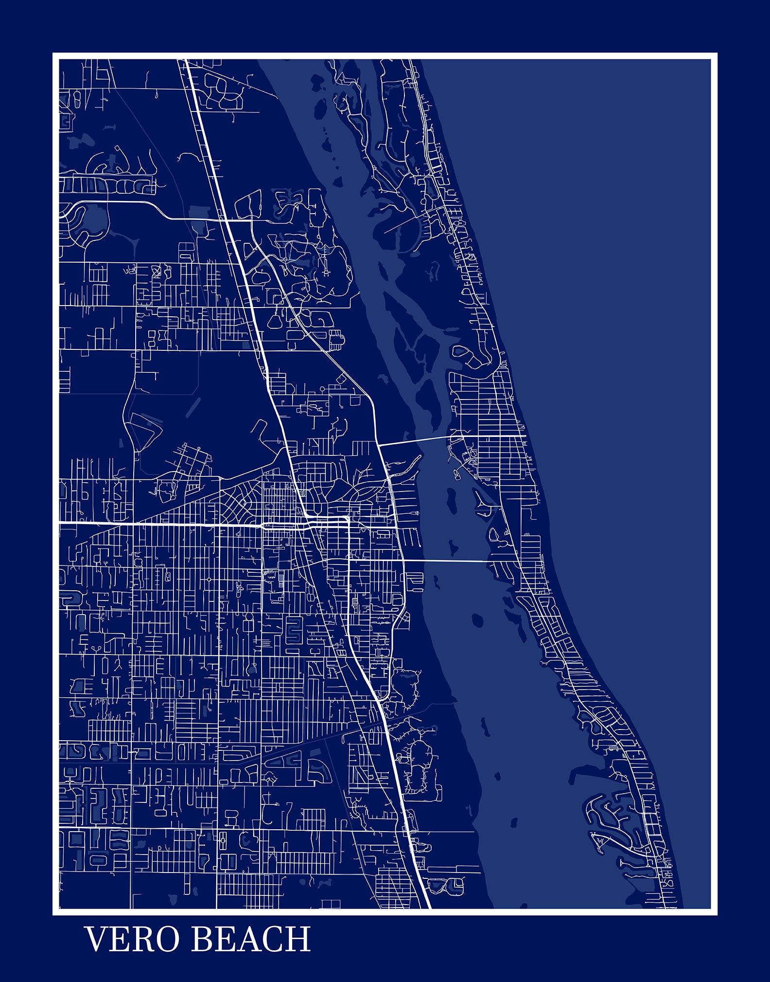 Vero Beach, Florida - Contemporary Map Poster Blueprint - Etsy.de with regard to Map Of Florida Vero Beach