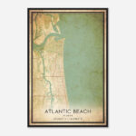 Vintage Atlantic Beach Florida Map Poster, Modern Home Decor Wall Art Print    Custom Maps & Posters Inside Map Of Atlantic Beach Florida