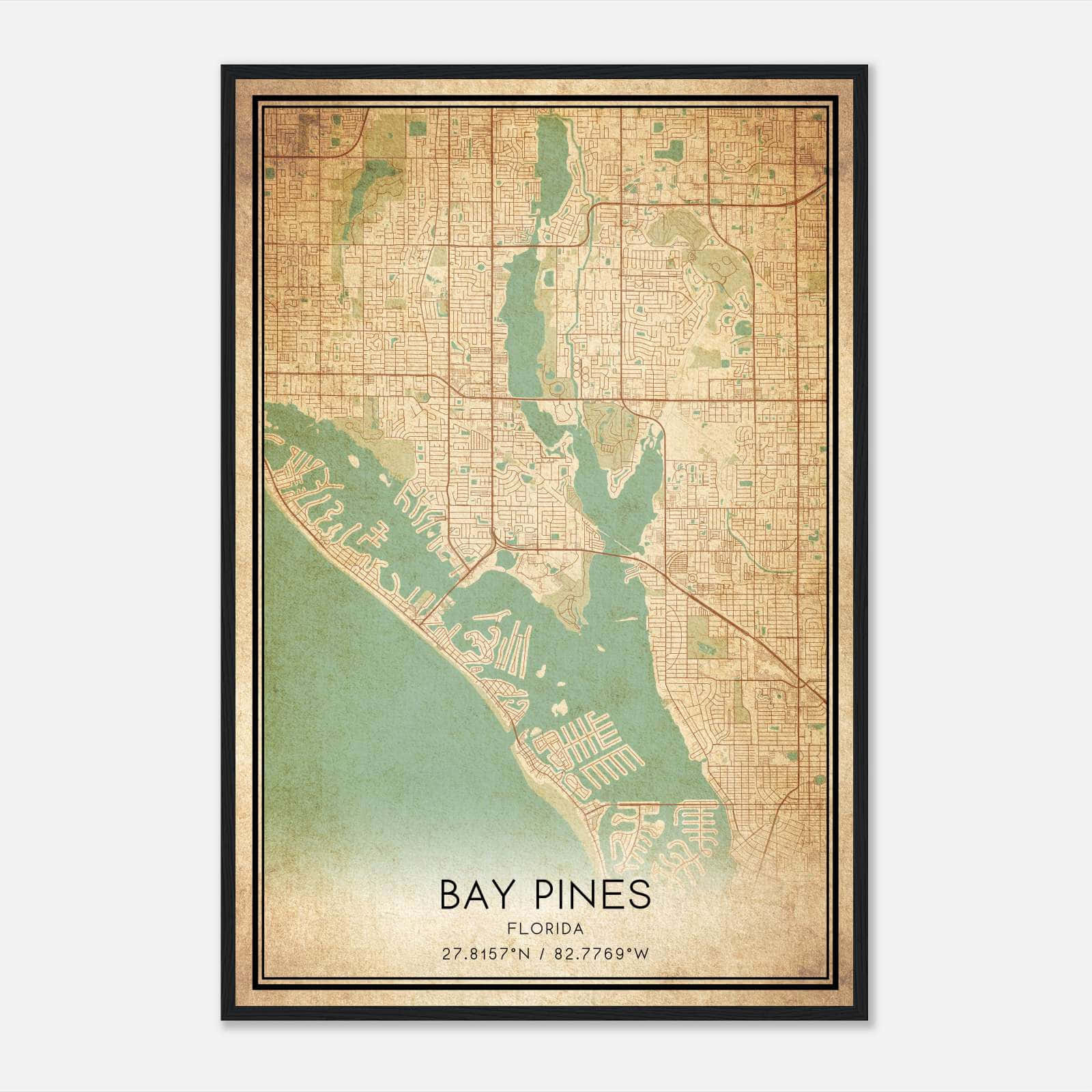 Vintage Bay Pines Florida Map Poster, Bay Pines Fl City Road Wall Art Print - Custom Maps &amp;amp; Posters with regard to Map Of Bay Pines Florida