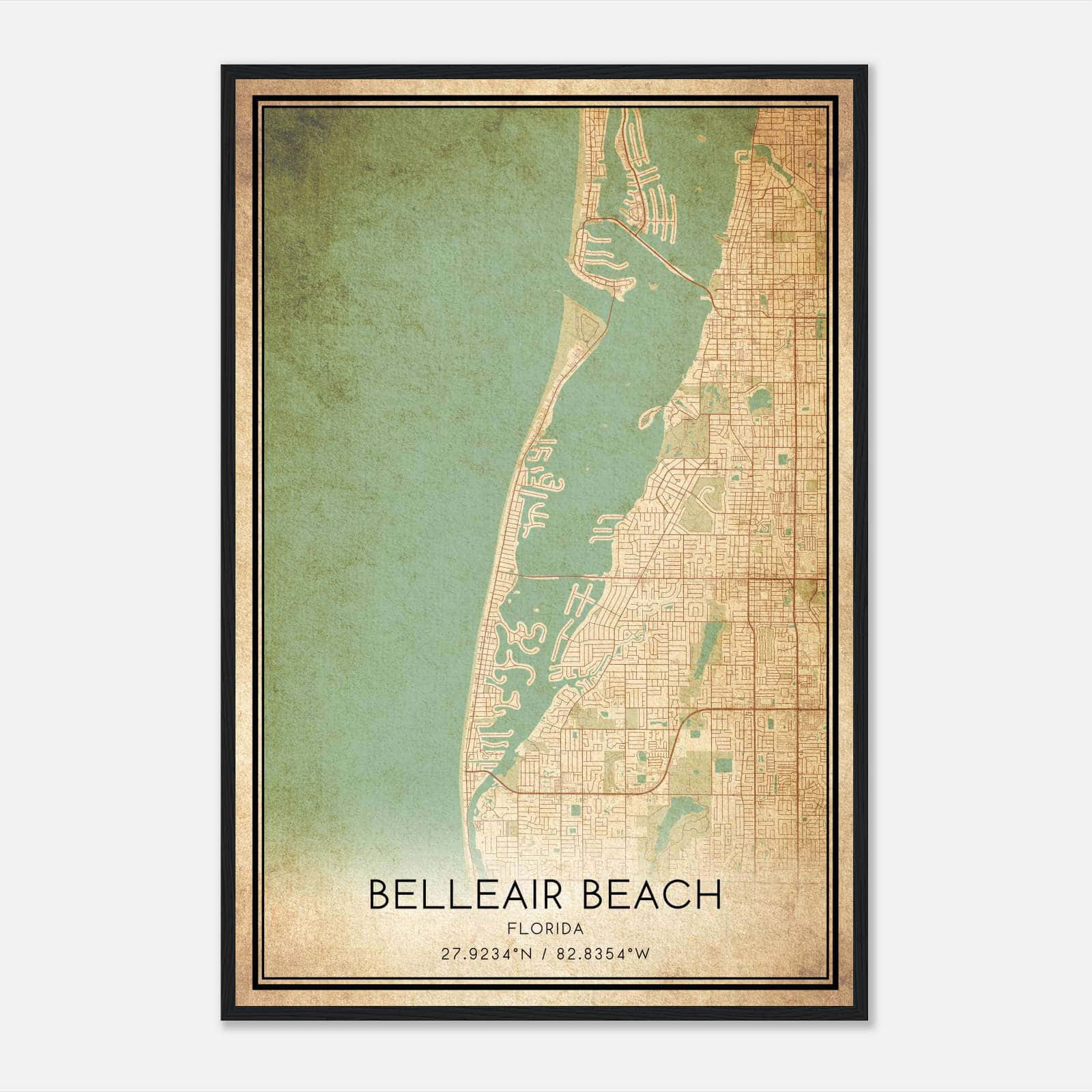 Vintage Belleair Beach Florida Map Poster, Belleair Beach Fl City Road Wall Art Print - Custom Maps &amp;amp; Posters intended for Map Of Belleair Beach Florida