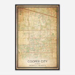 Vintage Cooper City Florida Map Poster, Modern Home Decor Wall Art Inside Map Of Cooper City Florida