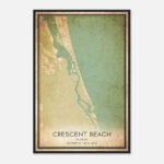 Vintage Crescent Beach Florida Map Poster, Crescent Beach Fl City Road Wall  Art Print   Custom Maps & Posters Within Map Of Crescent Beach Florida