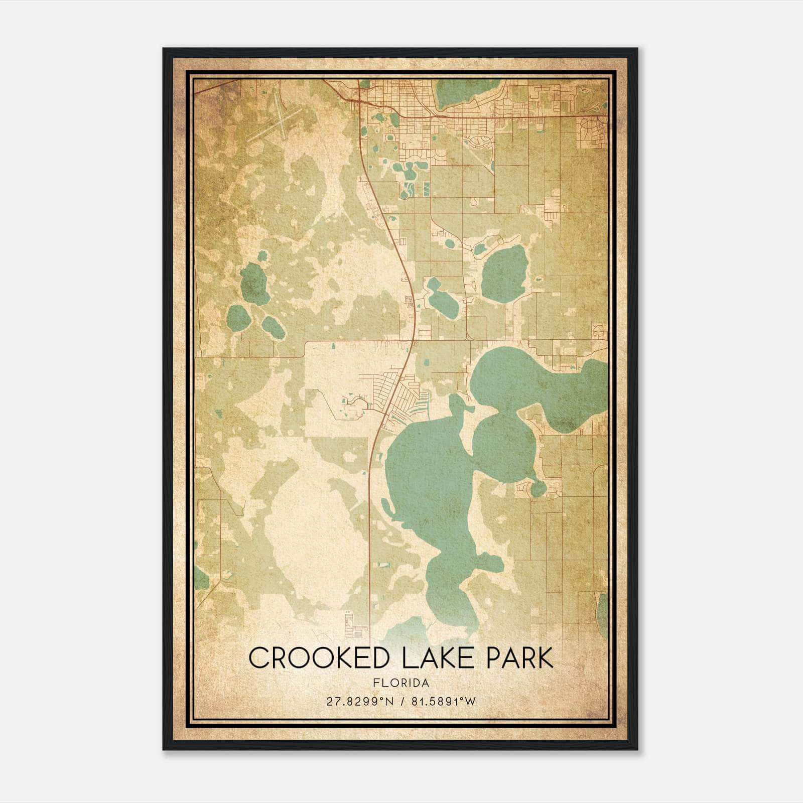 Vintage Crooked Lake Park Florida Map Poster, Crooked Lake Park Fl City Road Wall Art Print - Custom Maps &amp;amp; Posters regarding Map of Lake Park Florida