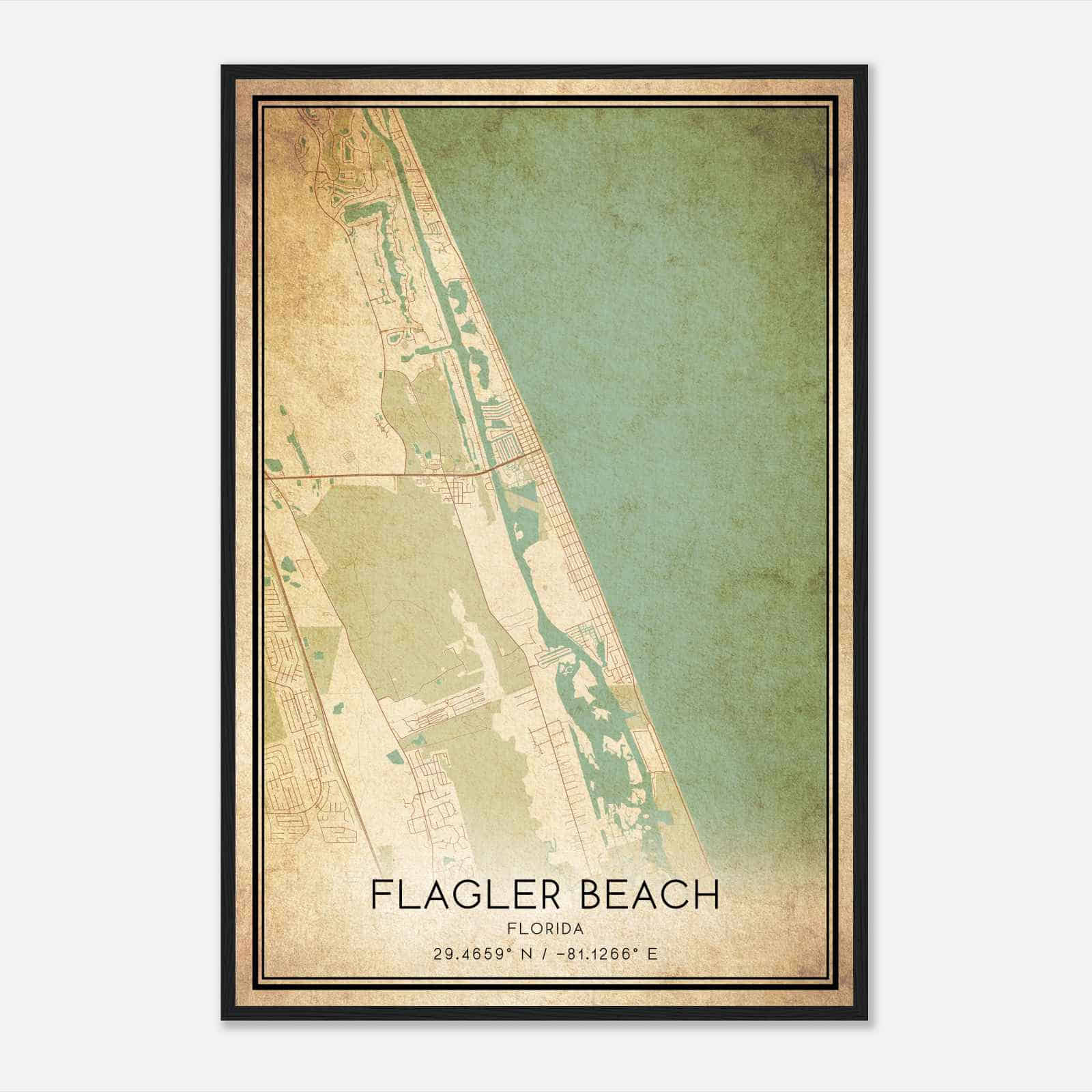 Vintage Flagler Beach Florida Map Poster, Modern Home Decor Wall Art Print - Custom Maps &amp;amp; Posters with regard to Map of Florida Flagler Beach