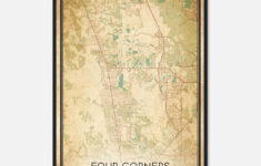 Vintage Four Corners Florida Map Poster, Four Corners Fl City Road Wall Art  Print - Custom Maps &amp; Posters regarding Map of Four Corners Florida