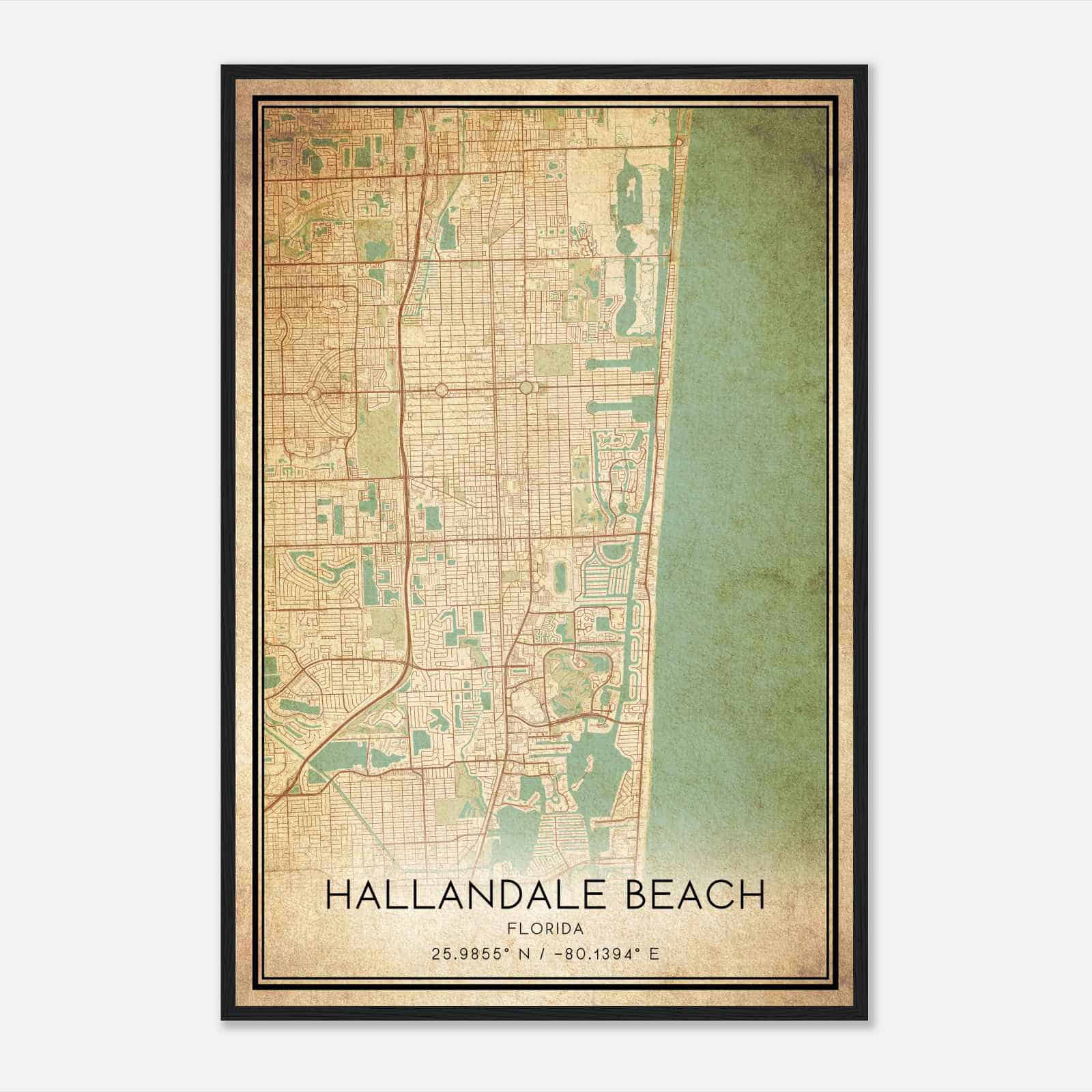 vintage hallandale beach florida map poster modern home decor wall art print custom maps posters pertaining to map of hallandale beach florida Vintage Hallandale Beach Florida Map Poster, Modern Home Decor Wall Art Print - Custom Maps & Posters pertaining to Map of Hallandale Beach Florida
