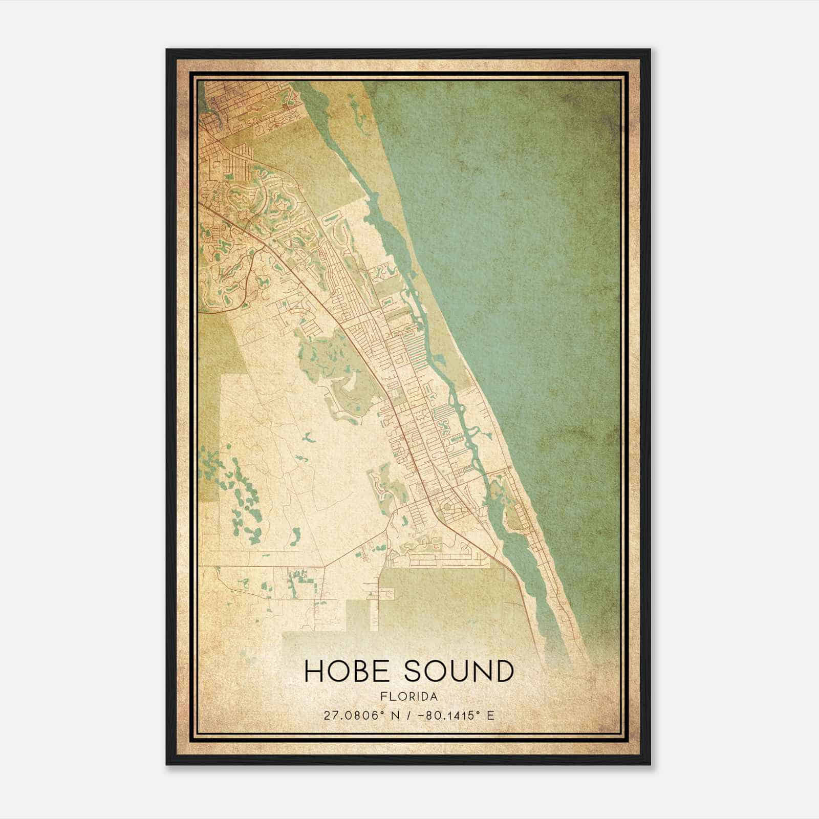 Vintage Hobe Sound Florida Map Poster, Modern Home Decor Wall Art Print - Custom Maps &amp;amp; Posters inside Map of Hobe Sound Florida