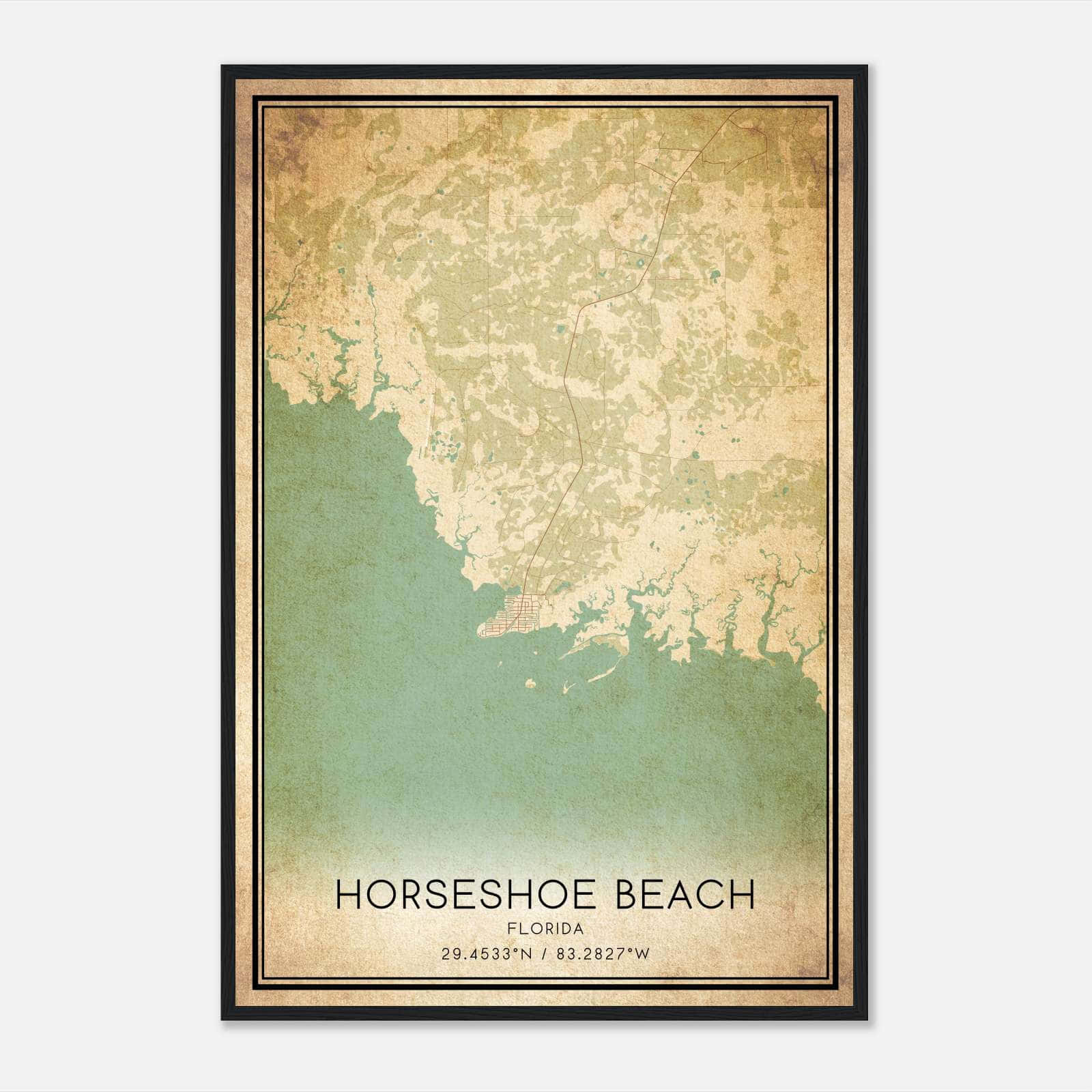 Vintage Horseshoe Beach Florida Map Poster, Horseshoe Beach Fl City Road Wall Art Print - Custom Maps &amp;amp; Posters in Map of Horseshoe Beach Florida