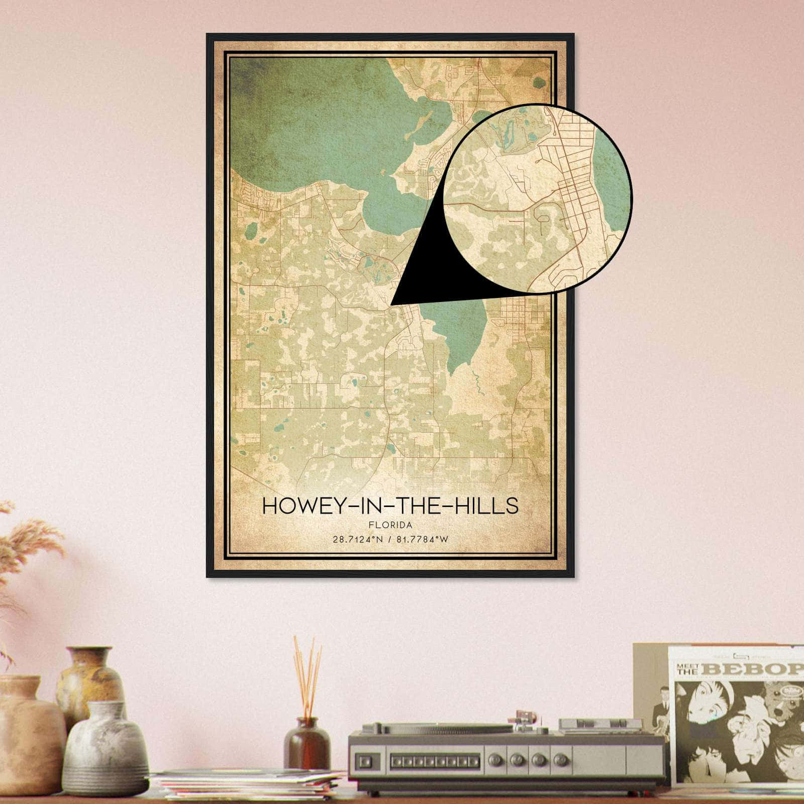 Vintage Howey-In-The-Hills Florida Map Poster, Howey-In-The-Hills in Map of Howey in the Hills Florida