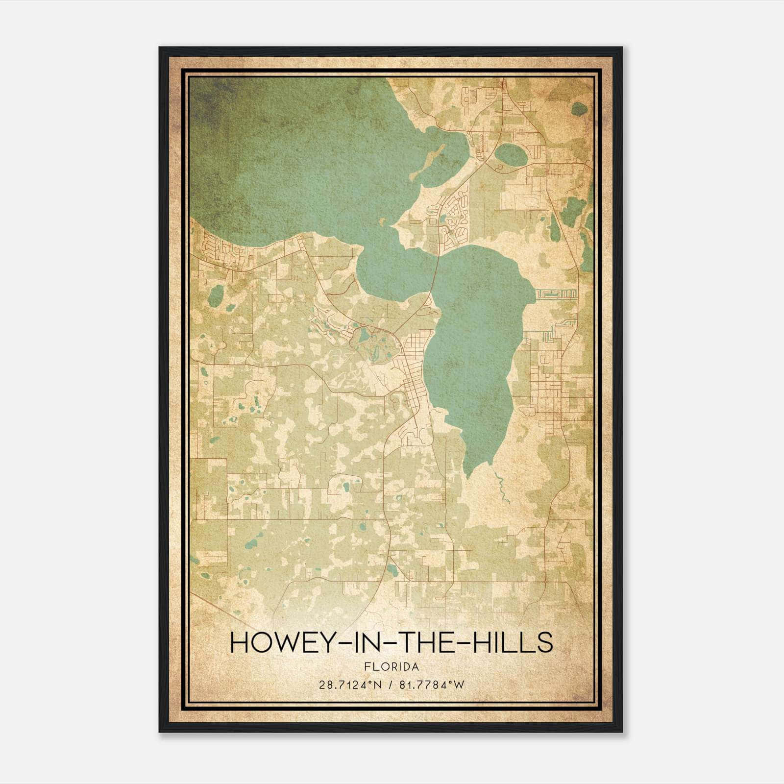 Vintage Howey-In-The-Hills Florida Map Poster, Howey-In-The-Hills intended for Map of Howey in the Hills Florida