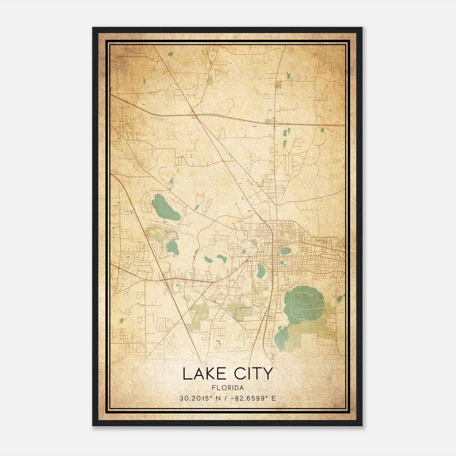 vintage lake city florida map poster modern home decor wall art print custom maps posters inside map of florida lake city Vintage Lake City Florida Map Poster, Modern Home Decor Wall Art Print - Custom Maps & Posters inside Map Of Florida Lake City