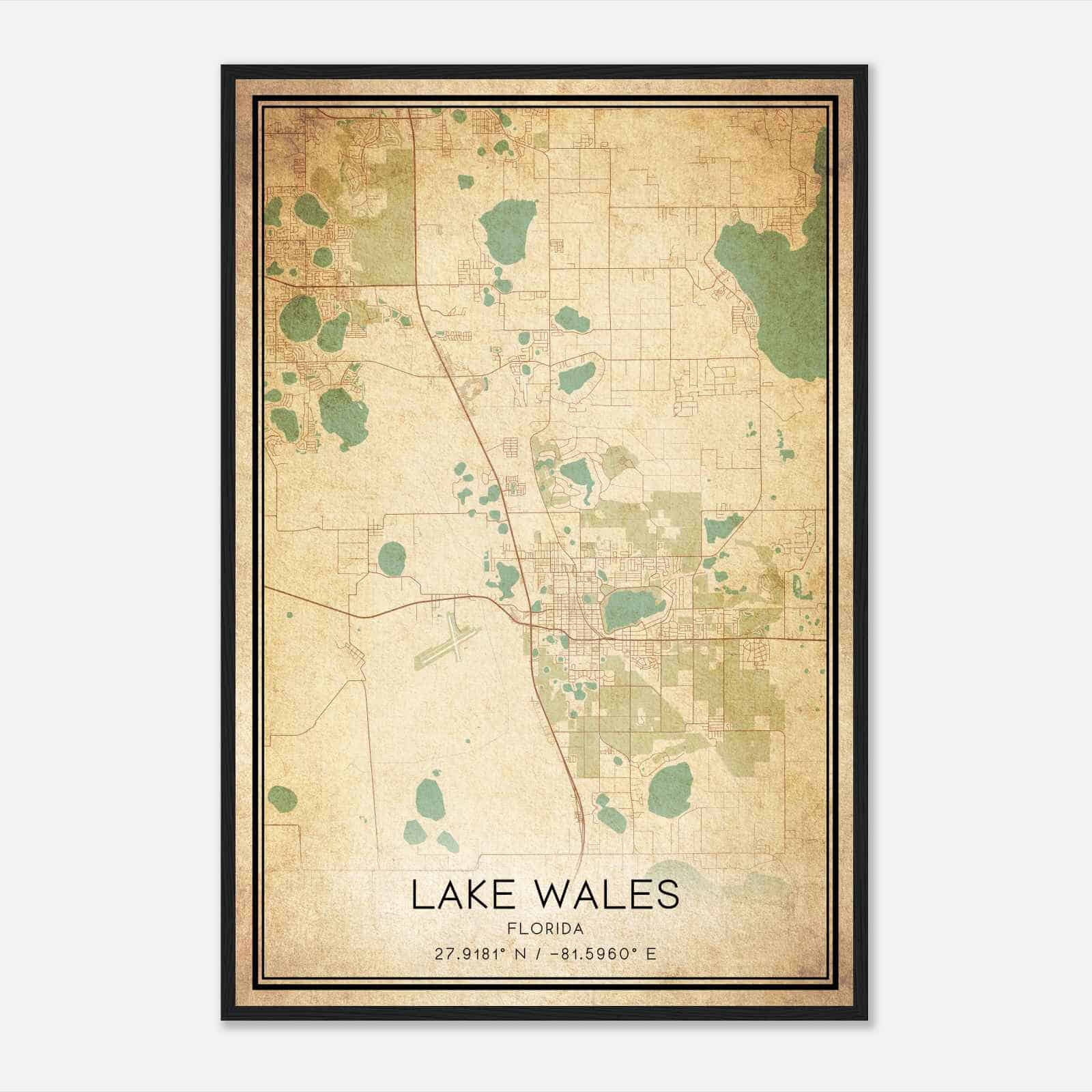 Vintage Lake Wales Florida Map Poster, Modern Home Decor Wall Art Print - Custom Maps &amp;amp; Posters with regard to Map of Lake Wales Florida