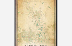 Vintage Land O' Lakes Florida Map Poster, Modern Home Decor Wall Art Print  - Custom Maps &amp; Posters pertaining to Map Of Florida Land O Lakes