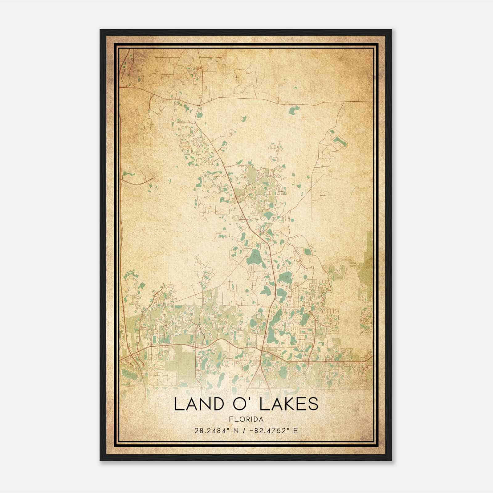 Vintage Land O&amp;#039; Lakes Florida Map Poster, Modern Home Decor Wall Art Print - Custom Maps &amp;amp; Posters pertaining to Map Of Florida Land O Lakes