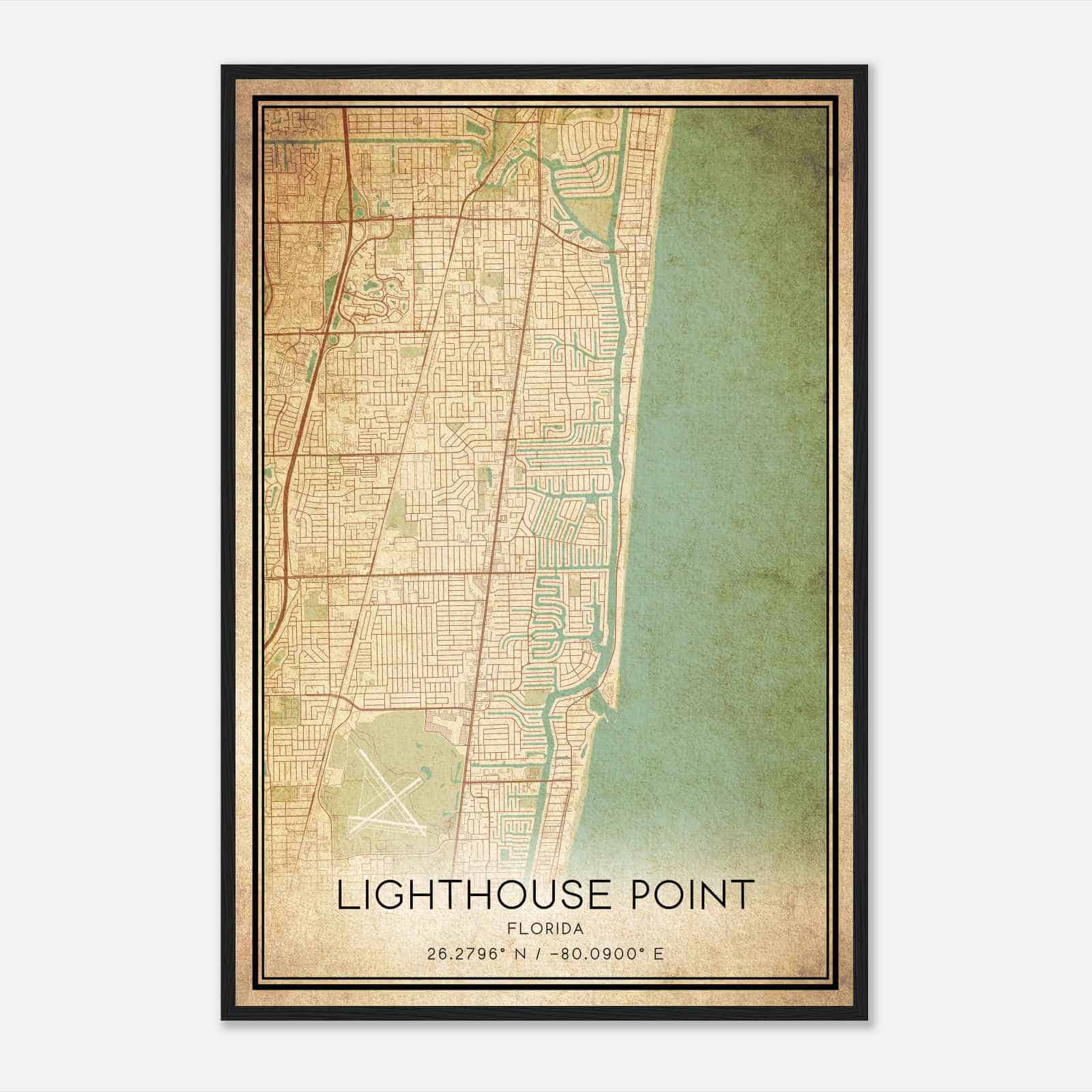 Vintage Lighthouse Point Florida Map Poster, Modern Home Decor Wall Art Print - Custom Maps &amp;amp; Posters intended for Map Of Lighthouse Point Florida