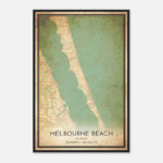 Vintage Melbourne Beach Florida Map Poster, Melbourne Beach Fl City Road  Wall Art Print   Custom Maps & Posters With Map Of Melbourne Beach Florida