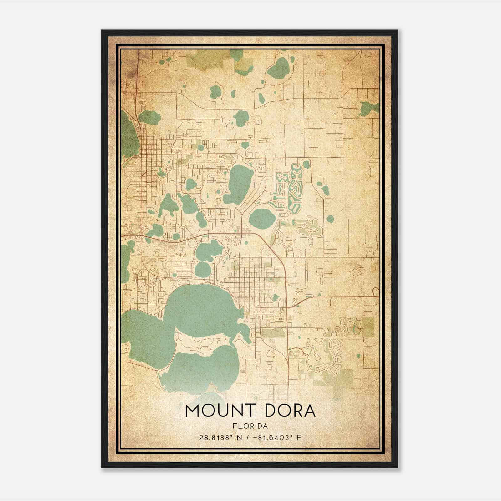 Vintage Mount Dora Florida Map Poster, Modern Home Decor Wall Art Print - Custom Maps &amp;amp; Posters for Map of Florida Mount Dora