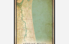 Vintage Neptune Beach Florida Map Poster, Modern Home Decor Wall Art Print  - Custom Maps &amp; Posters with Map Of Neptune Beach Florida