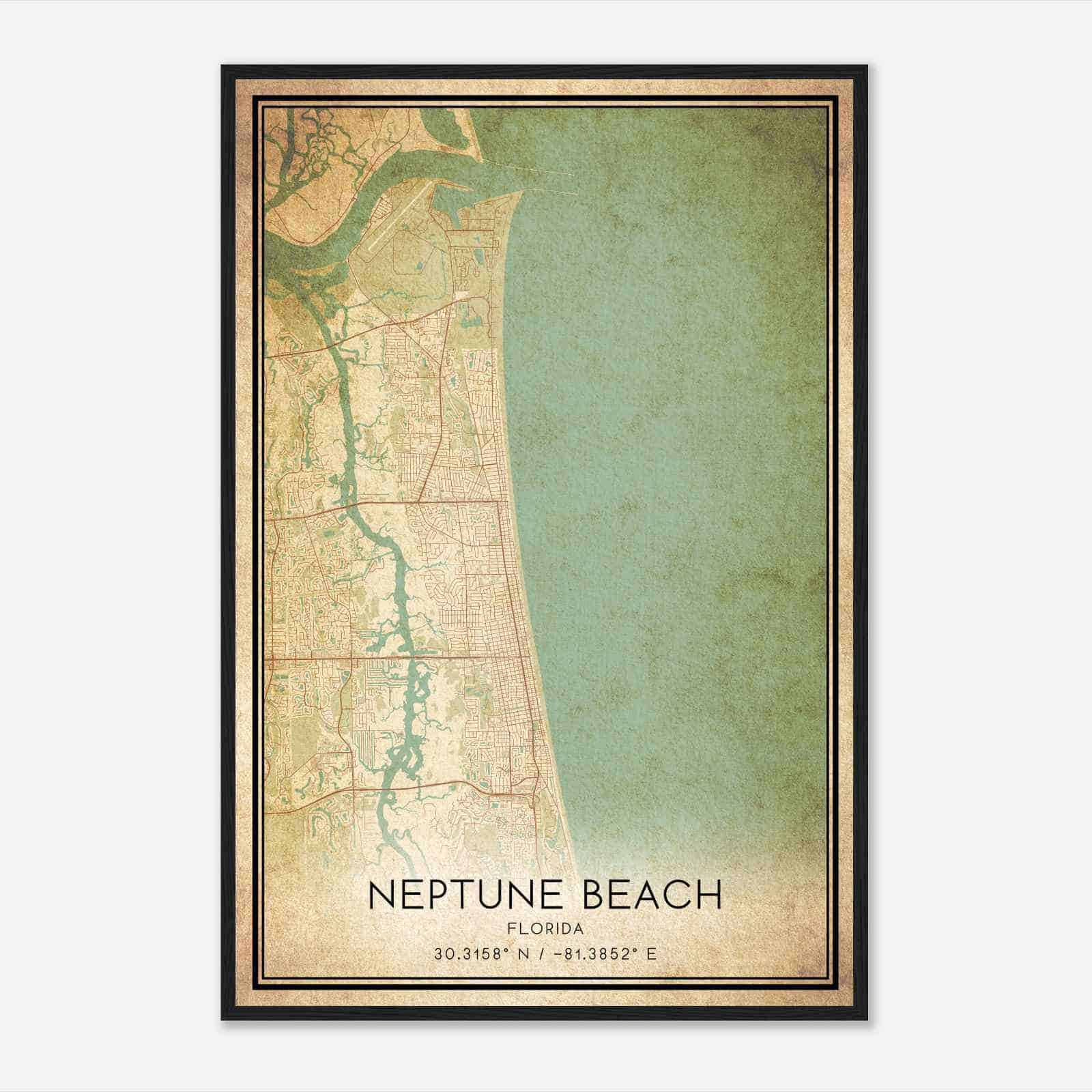 Vintage Neptune Beach Florida Map Poster, Modern Home Decor Wall Art Print - Custom Maps &amp;amp; Posters with Map Of Neptune Beach Florida