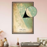 Vintage Oak Hill Florida Map Poster, Oak Hill Fl City Road Wall Art Print    Custom Maps & Posters Throughout Map Of Oak Hill Florida