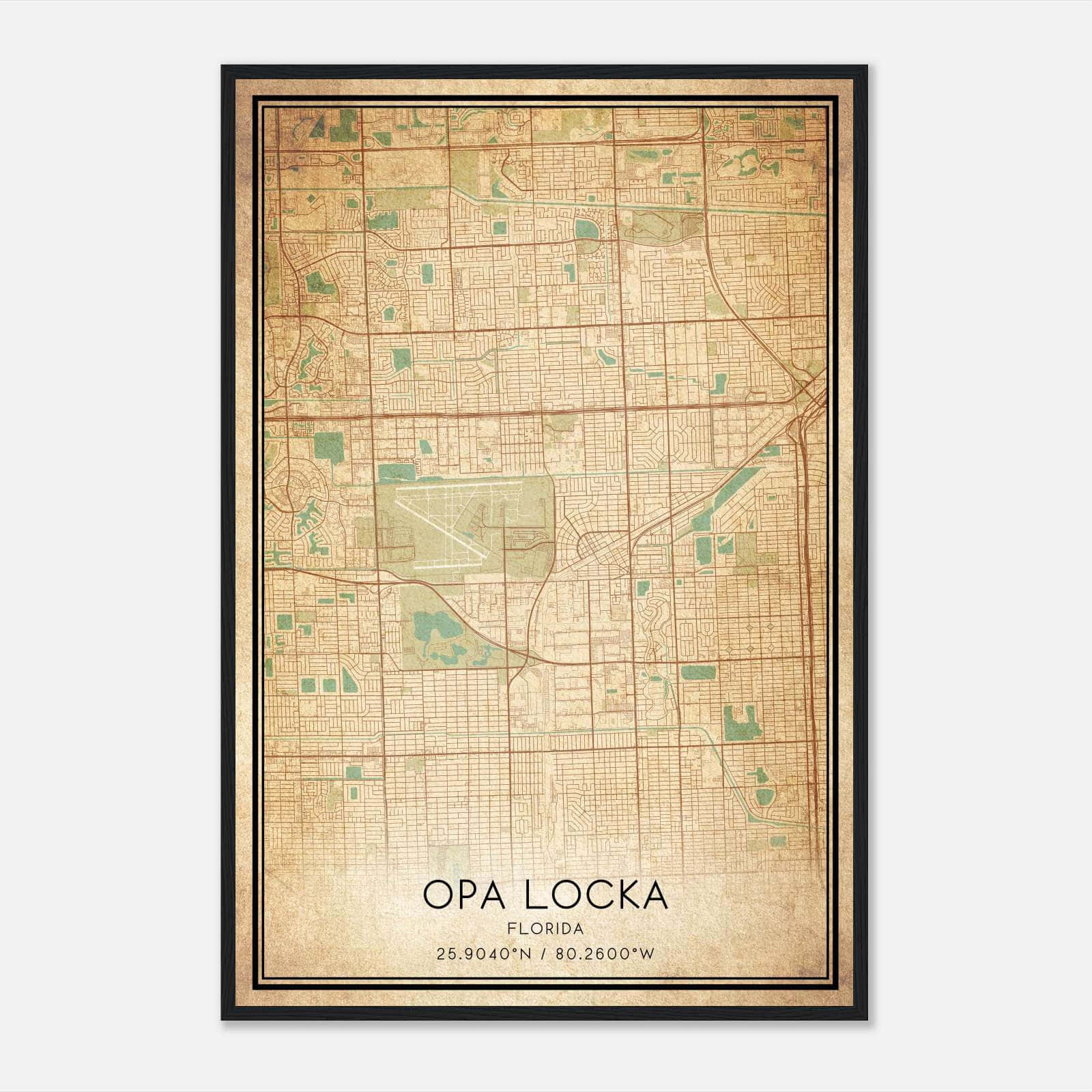 Vintage Opa Locka Florida Map Poster, Opa Locka Fl City Road Wall Art Print - Custom Maps &amp;amp; Posters in Map Of Opa-Locka Florida