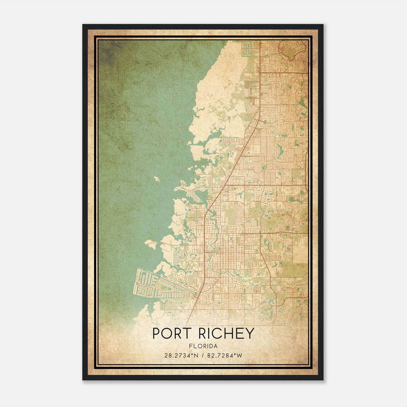 Vintage Port Richey Florida Map Poster, Port Richey Fl City Road Wall Art Print - Custom Maps &amp;amp; Posters inside Map of Port Richey Florida
