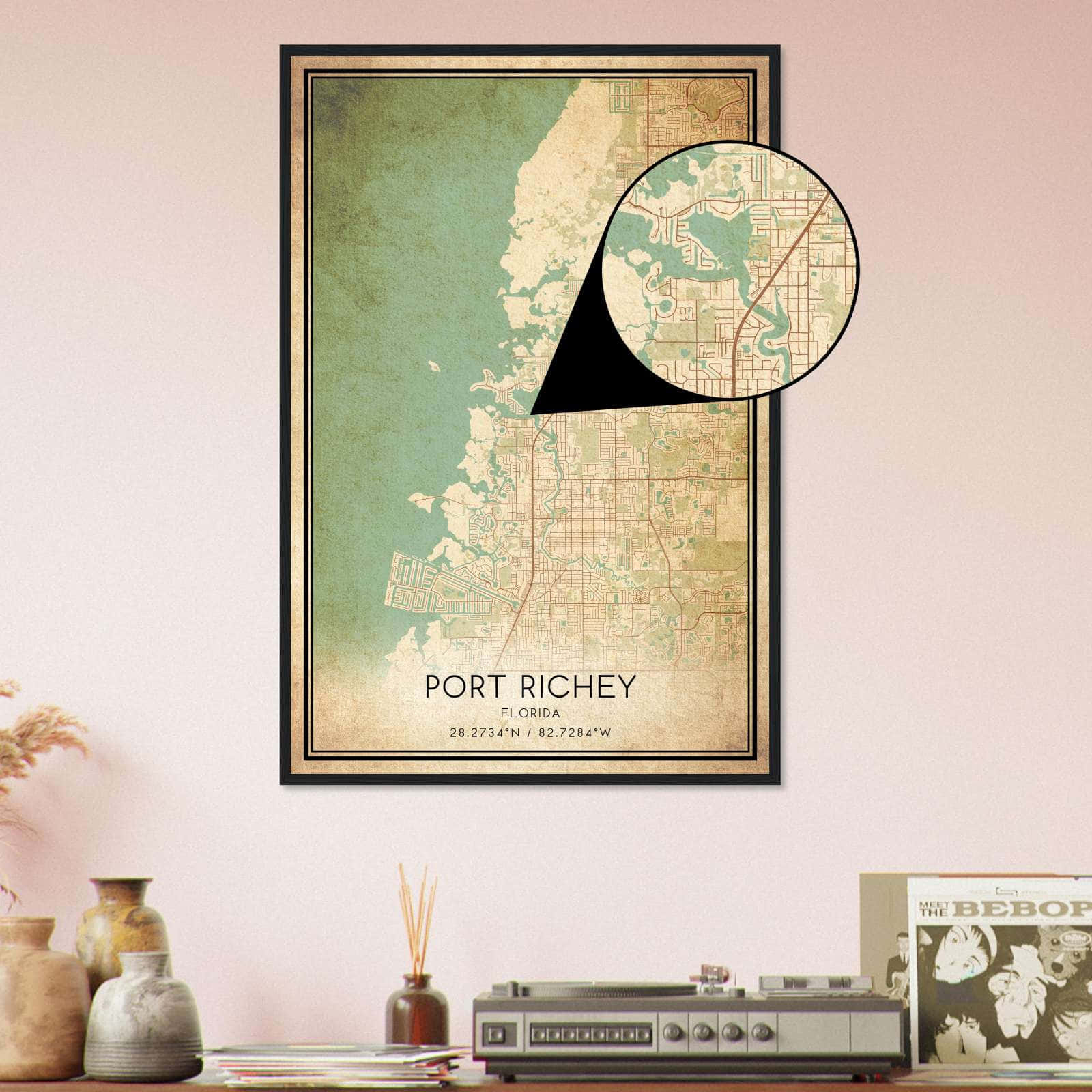 Vintage Port Richey Florida Map Poster, Port Richey Fl City Road Wall Art Print - Custom Maps &amp;amp; Posters with Map Of Port Richey Florida