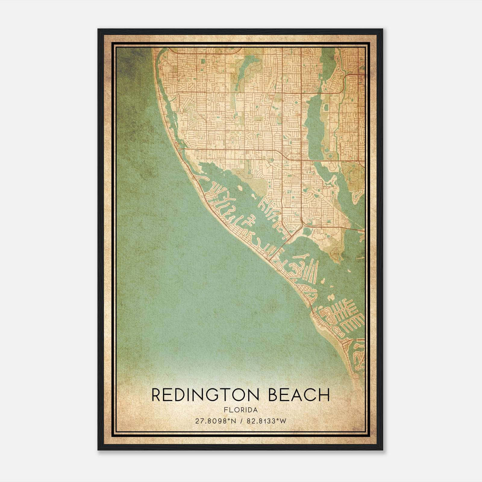 Vintage Redington Beach Florida Map Poster, Redington Beach Fl City Road Wall Art Print - Custom Maps &amp;amp; Posters within Map of Redington Beach Florida