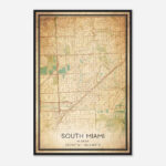Vintage South Miami Florida Map Poster, Modern Home Decor Wall Art Print    Custom Maps & Posters Intended For Map Of South Miami Florida