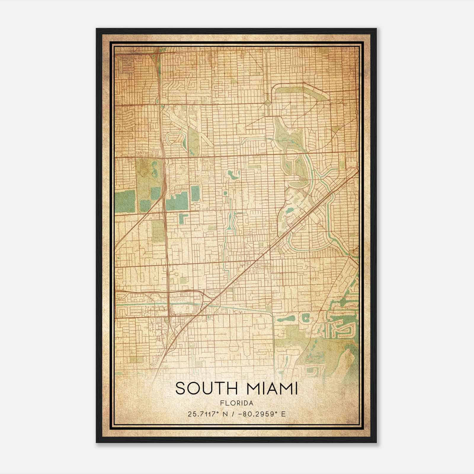 Vintage South Miami Florida Map Poster, Modern Home Decor Wall Art Print - Custom Maps &amp;amp; Posters intended for Map Of South Miami Florida