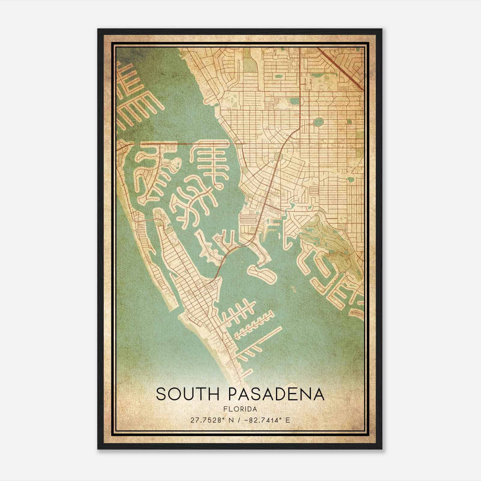 Vintage South Pasadena Florida Map Poster, Modern Home Decor Wall Art Print - Custom Maps &amp;amp; Posters pertaining to Map of South Pasadena Florida