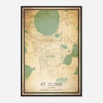 Vintage St. Cloud Florida Map Poster, Modern Home Decor Wall Art Print    Custom Maps & Posters Intended For Map Of Saint Cloud Florida
