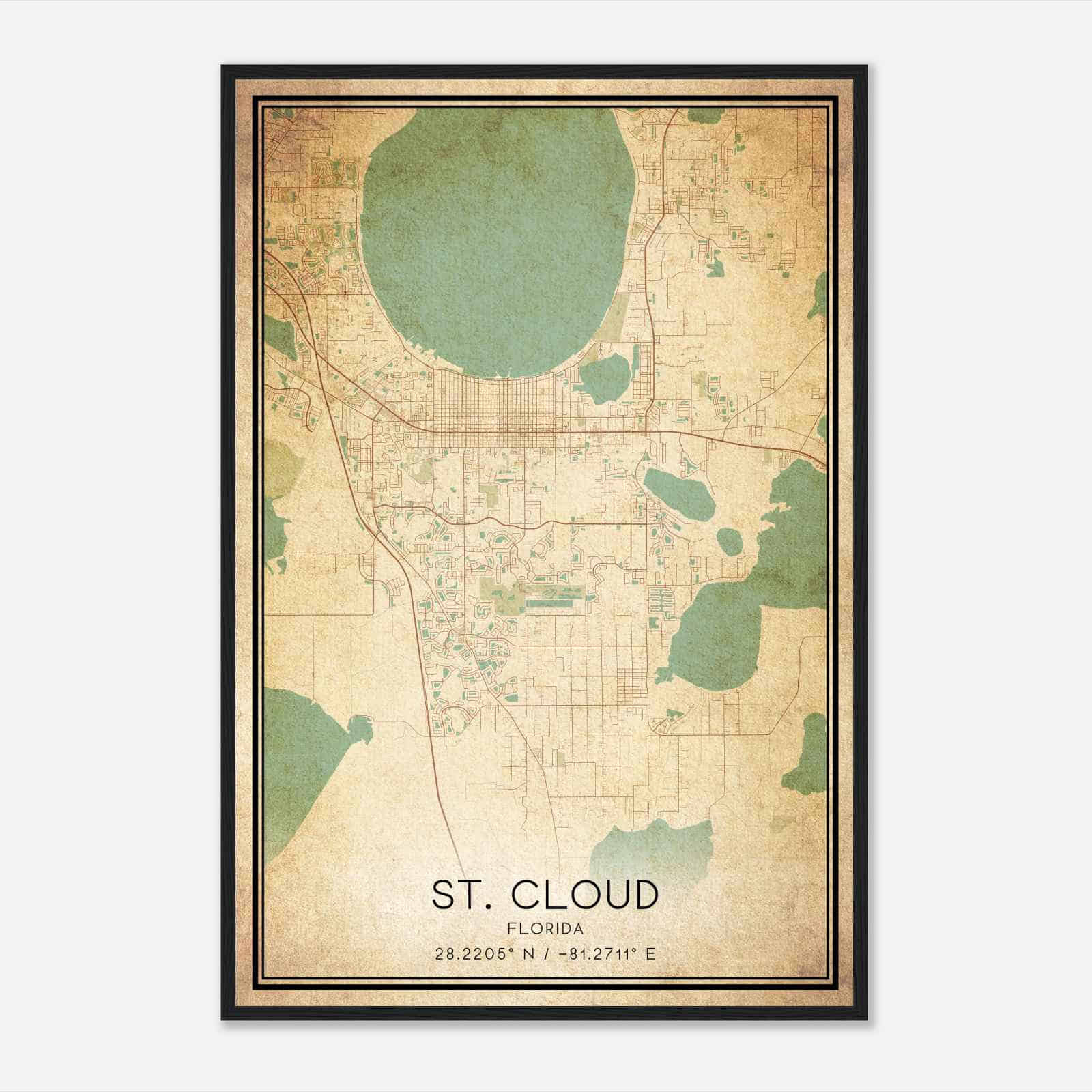 Vintage St. Cloud Florida Map Poster, Modern Home Decor Wall Art Print - Custom Maps &amp;amp; Posters intended for Map of Saint Cloud Florida