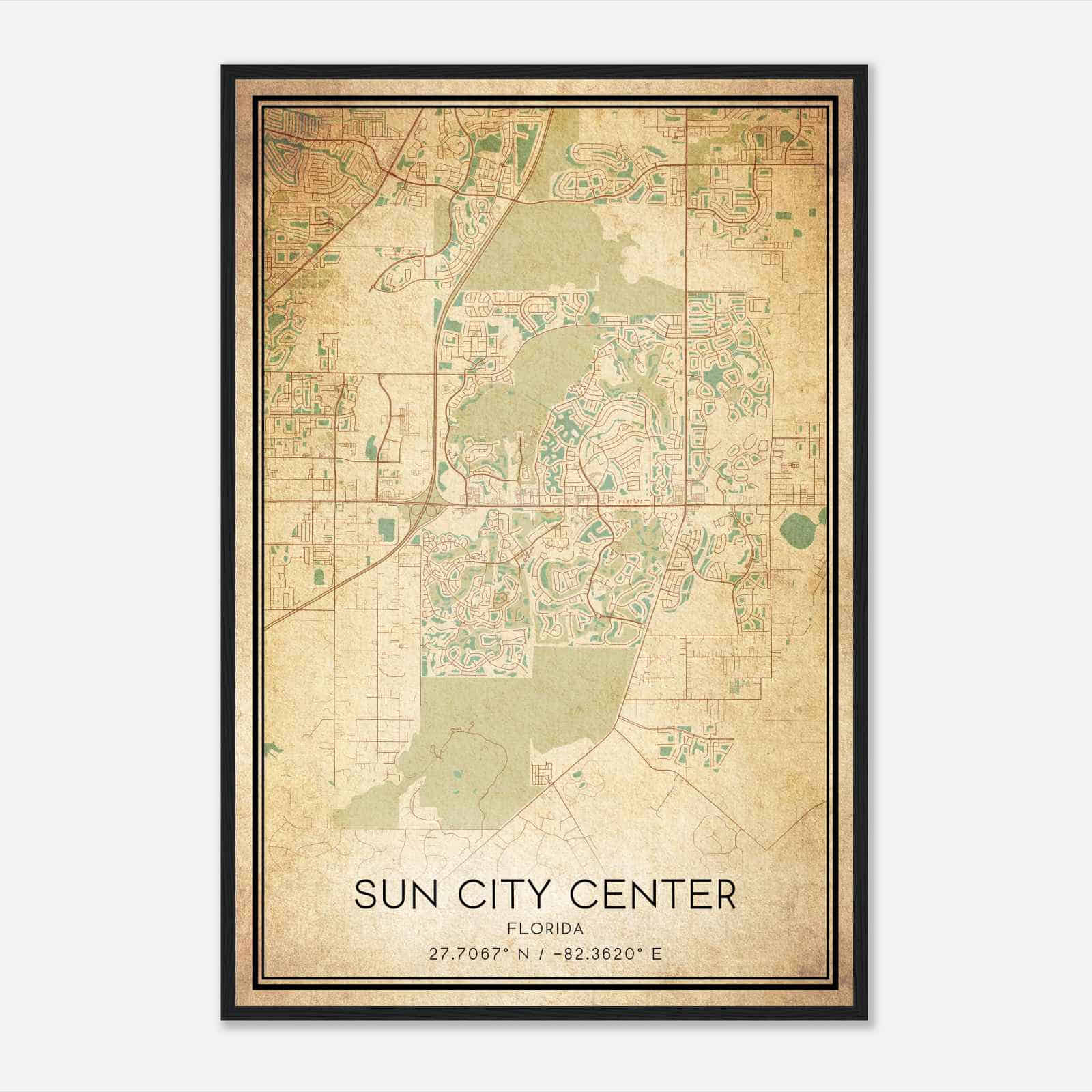 Vintage Sun City Center Florida Map Poster, Modern Home Decor Wall Art Print - Custom Maps &amp;amp; Posters regarding Map of Sun City Florida