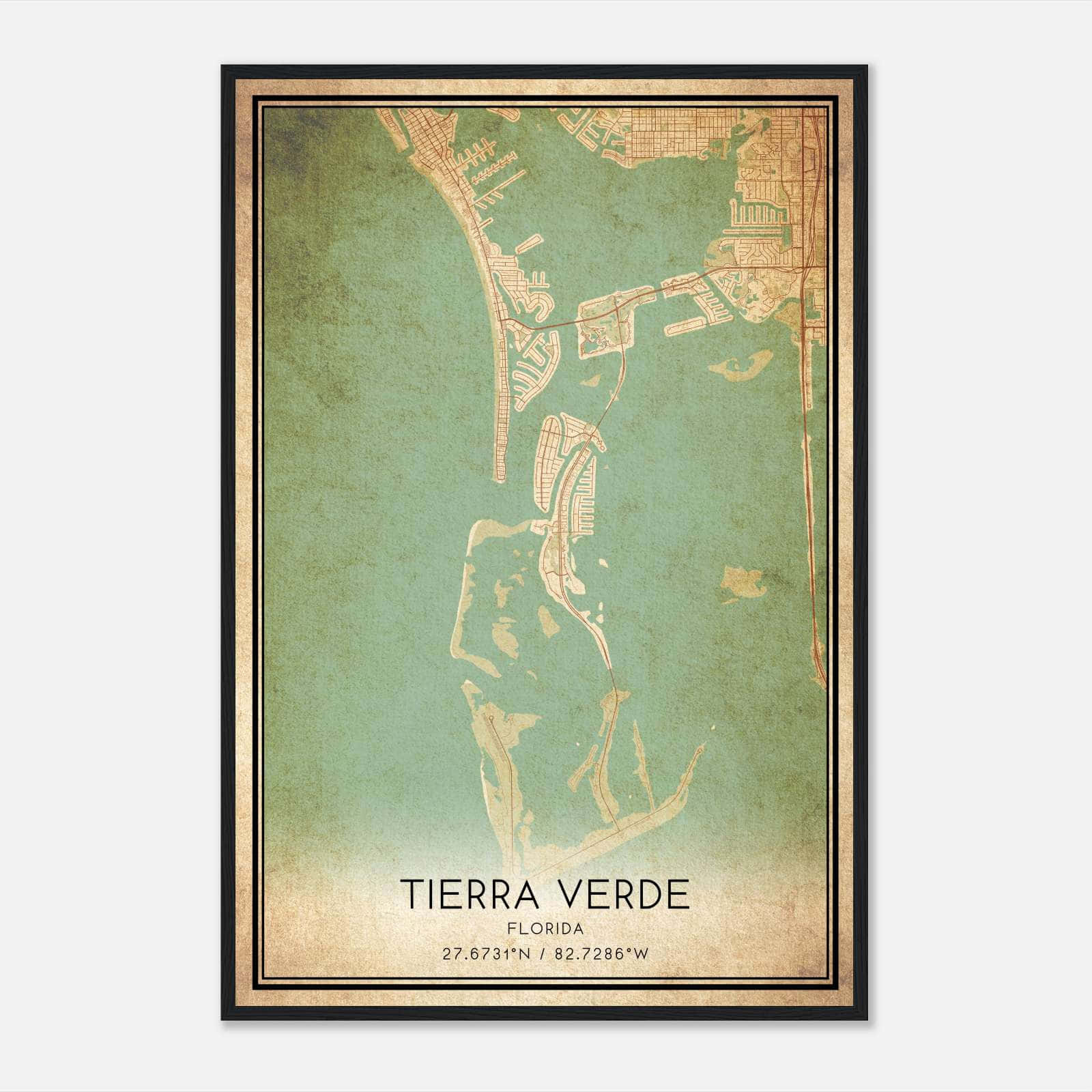 Vintage Tierra Verde Florida Map Poster, Tierra Verde Fl City Road Wall Art Print - Custom Maps &amp;amp; Posters pertaining to Map of Tierra Verde Florida